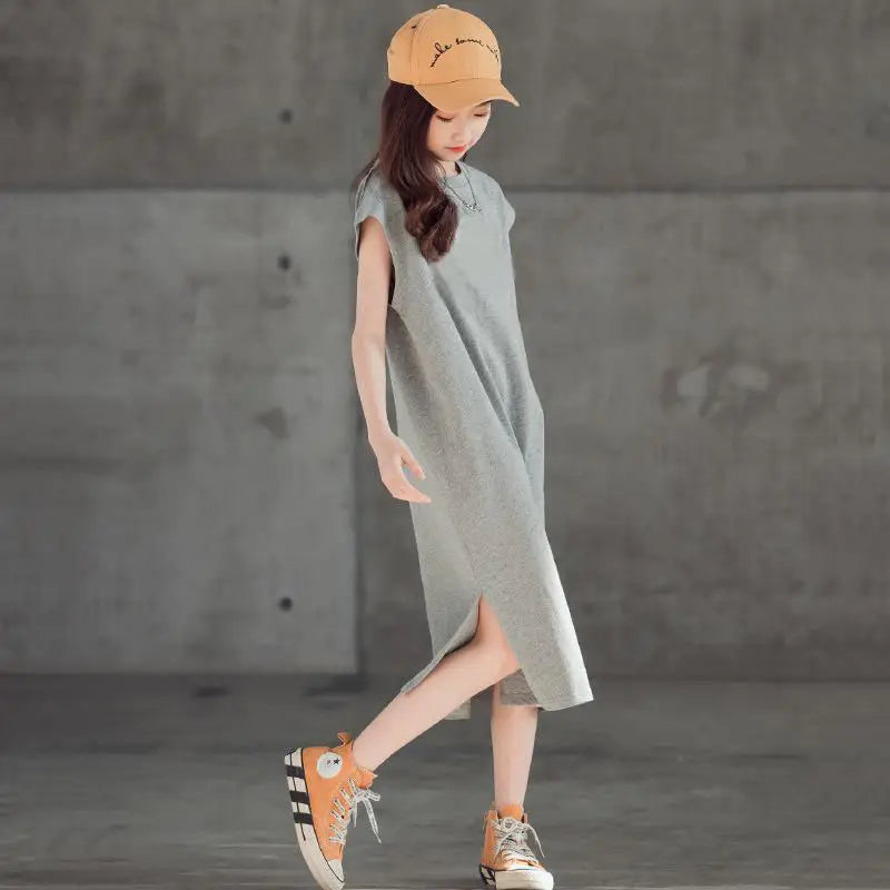 Straight Skirt Children's Korean-style T-shirt Dress Elegant Girl Dresses Elementary Summer Clothes Girls 8 9 Years Female Child