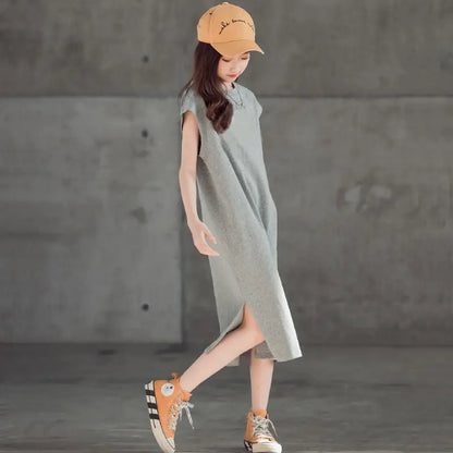 Straight Skirt Children's Korean-style T-shirt Dress Elegant Girl Dresses Elementary Summer Clothes Girls 8 9 Years Female Child