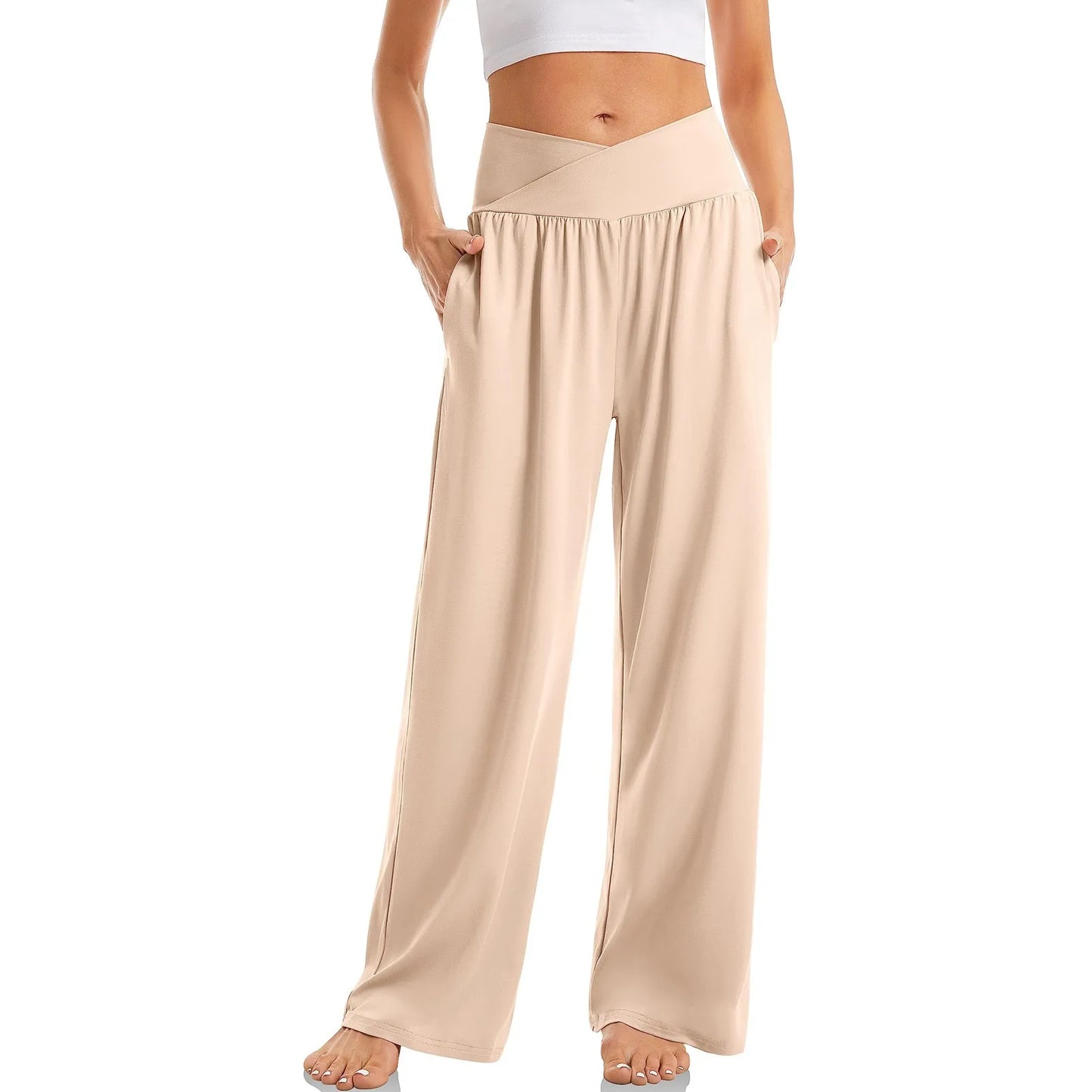 Women Cotton Linen Pants Summer Autumn Fashion Elastic Waist Loose Straight Pants Female Casual SolidColor Ankle-length Trousers