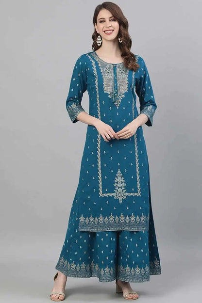 Indian Apparel Women's Ethnic Set 2-Piece Cotton Printed Navy Blue Indian Traditional Dress Cotton Printed 3-piece Suit