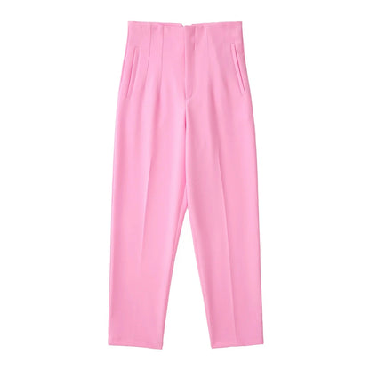 Hot Sale Women Summer Thin Casual Cropped Pants Stretchy Temperament Pleated Slimming Capris Ankle Length High Waisted Trousers
