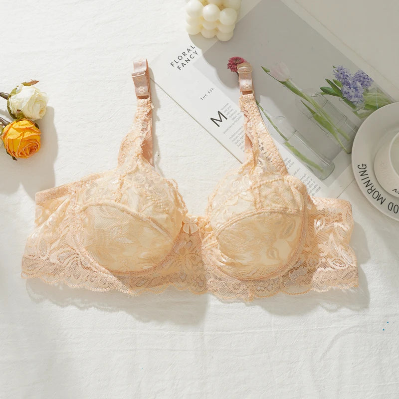 Sexy Lace Thin Bras Plus Size 36-44B/C Cup Women's Push Up Bra Breathable Comfortable Bralette French Deep V Female Underwear