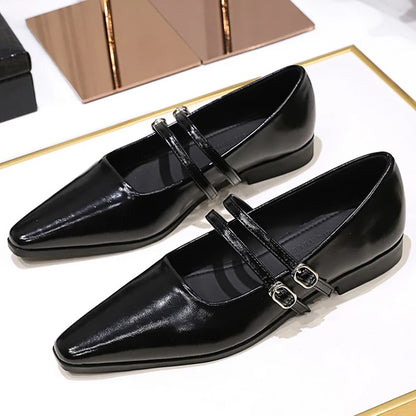 Retro Women's Low Heeled Shoes Pointed Tip Women Pumps Occupation Commuting Women's Shoes Buckle Comfort Low Heels Ladies Shoes