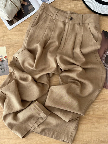 Women's High Waist Linen Pants Summer Wide-Leg Drape Trousers Thin Lyocell Ramie Straight Pants Comfortable Fit