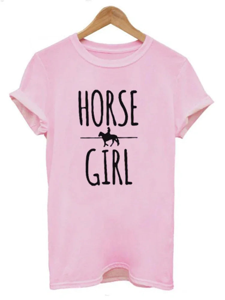 HORSE GIRL Letter Print T Shirt Women Short Sleeve O Neck Loose Tshirt Summer Women Causal Tee Shirt Tops Camisetas Mujer