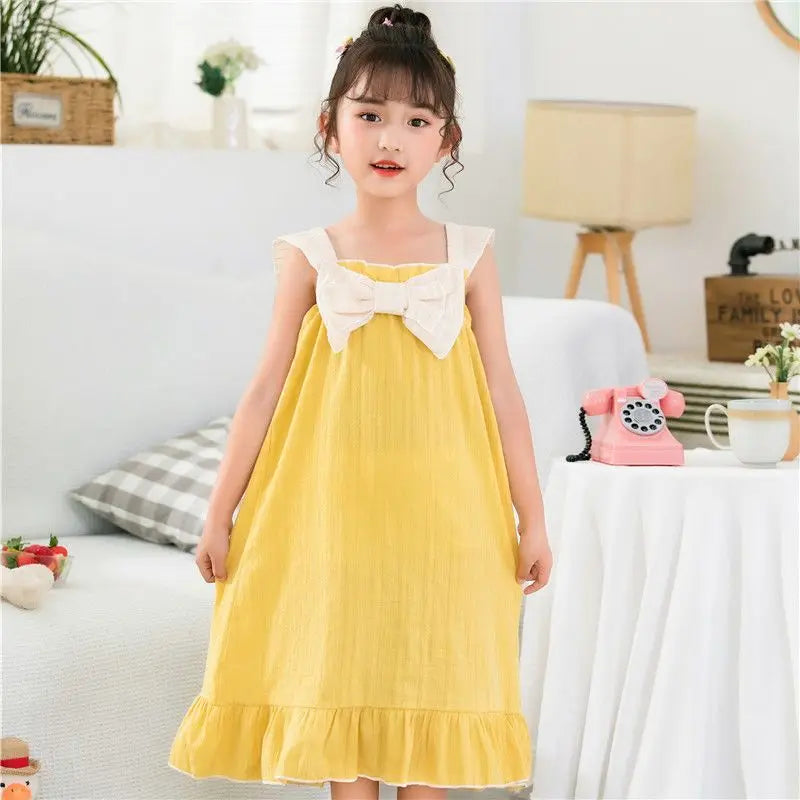 2026 New 100% Cotton Girls Summer Nightgown Thin Princess Spaghetti Strap