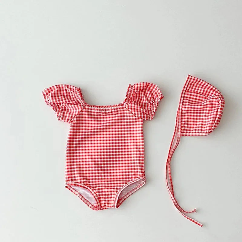 MILANCEL 2pcs Summer Kids Baby Girl Swimming Wear One Piece Heart Print Girls' Swimsuits Toddler Swimwear