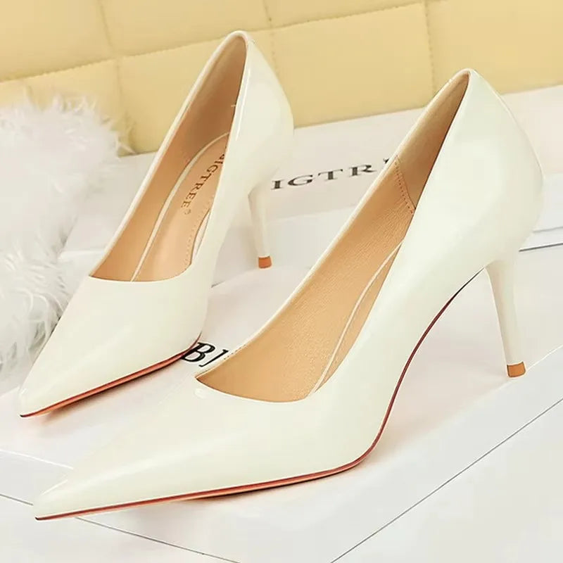 BIGTREE Shoes Patent Leather Women Pumps Sexy High Heels Pointed Lady Party Shoes Stilettos Women Heels Fashion Wedding Shoes