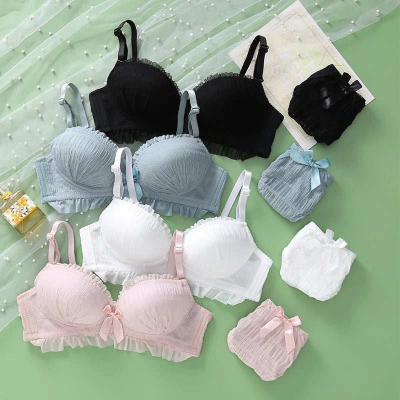 Girls Bra Set Women's Lace Seamless Wireless Push Up Comfortable Breathable Sports Underwear Suit 4 Colors Soft Cute Bra Pants