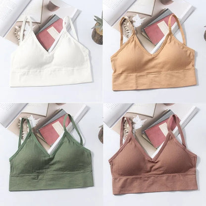 Kit 4 Women Seamless Bra Set, Sexy Beautiful Back Cotton Bra Comfortable Breathable Padded Bra Underwear