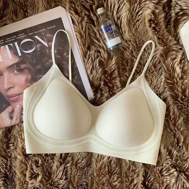 Summer Thin Ultra-thin Ice-skinned Thin Shimmering Shoulder Strap Underwear for Women Without Marks and Beautiful Back Bra