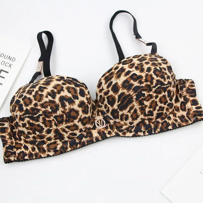 New 2025 Leopard Print Upper Thin Lower Thick Bra Set  Sexy Push-Up Bra Set