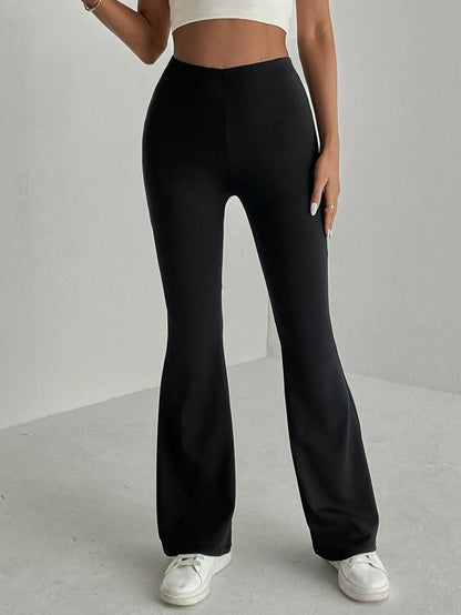 Women's Plain High Waist Flare Leg Pants, Casual Comfy Bell Bottom Trousers for Daily wear, Ladies Tight Flared Pants