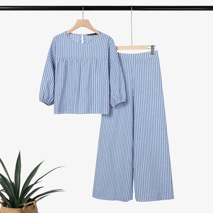 2026 ZANZEA Summer Pant Sets Women Striped Tracksuit 2 Piece Sets Short Sleeve Blouse Wide Leg Trousers Elegat OL Work Tracksuit
