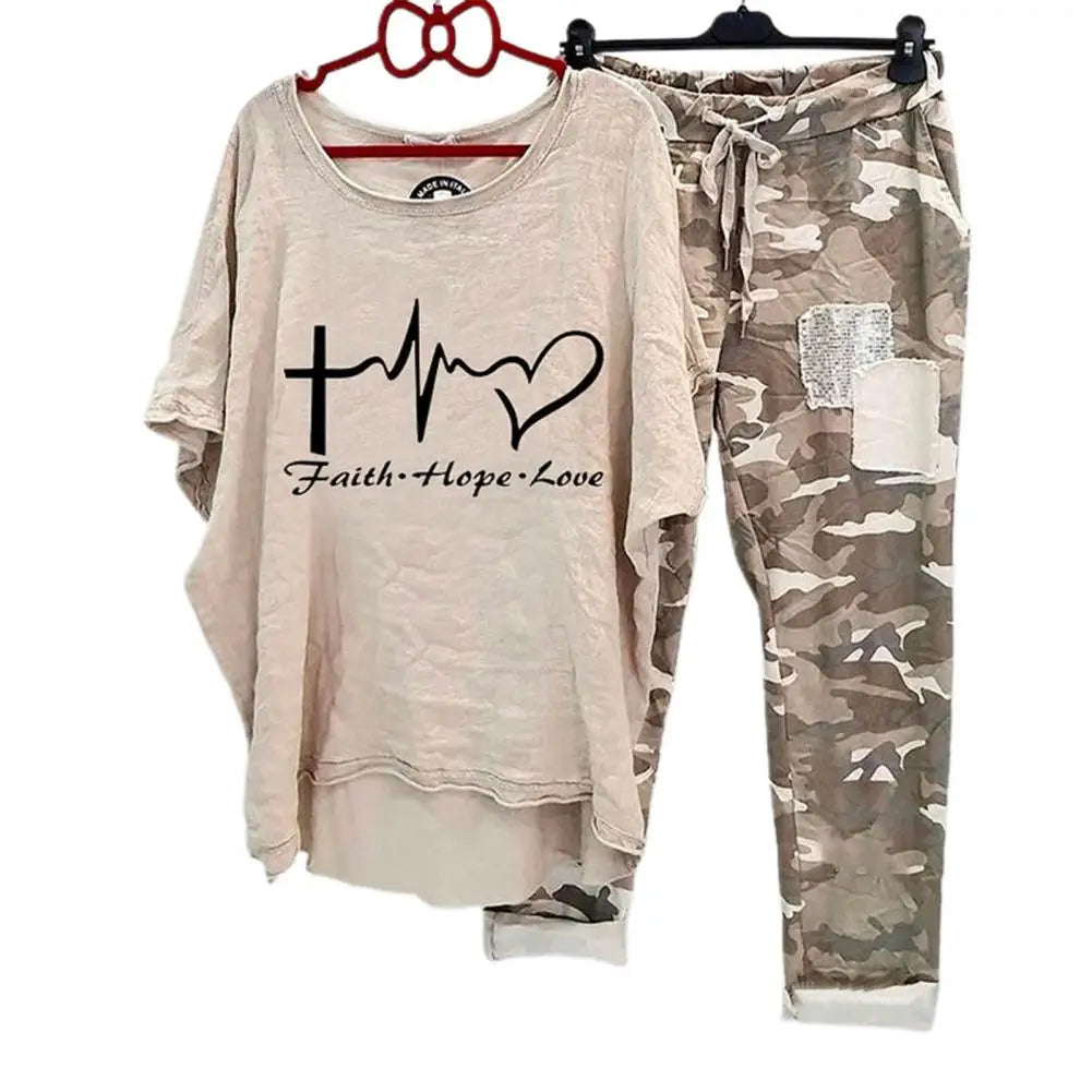 Women's Cotton Blend Suit Women's Summer Casual Printed Sportswear Set Lightweight Cotton Blend Outfit for Fashionable