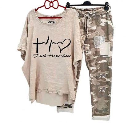 Women's Cotton Blend Suit Women's Summer Casual Printed Sportswear Set Lightweight Cotton Blend Outfit for Fashionable