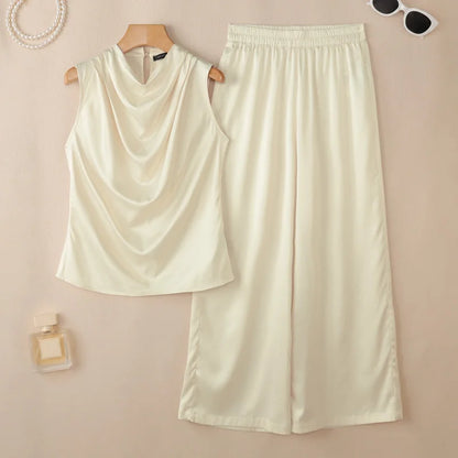 ZANZEA Summer Office Outfits Women Elegant Swing Neck Sleeveless Tanks Tops Pant Sets Fashion OL Work Satin Tracksuit 2 Pieces