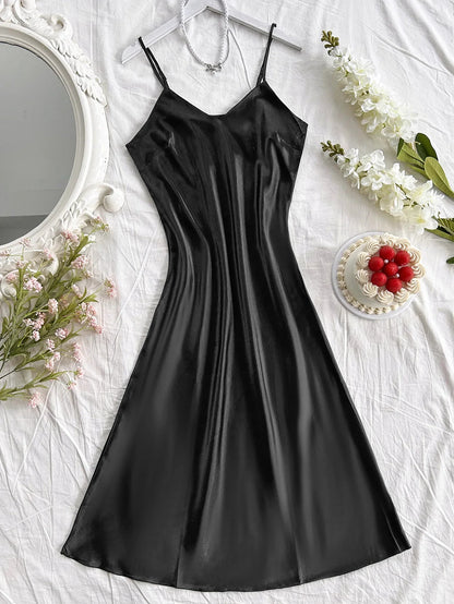 Elegant Satin Women's Nightdress Sexy Comfortable Long Slip Dress Solid Color Pajamas For Women