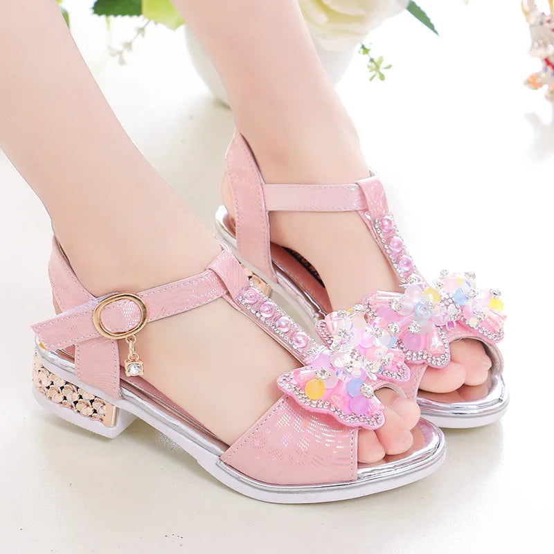2026 Summer Children Princess Sandals Kids Girls Wedding Shoes High Heels Dress Shoes Bowtie Purple Pink White Shoes For Girls