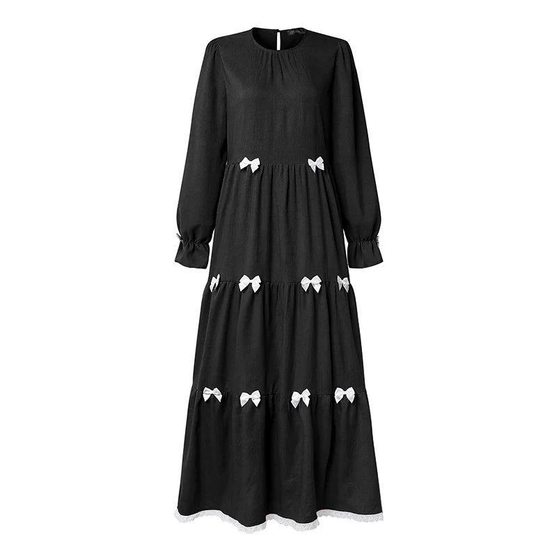 Elegant Muslim Dresses 2026 ZANZEA Ramadan Abaya Women Elegant O Neck Long Sleeve Bows Sundress Dubai Robe Femme Hijab Vestidos