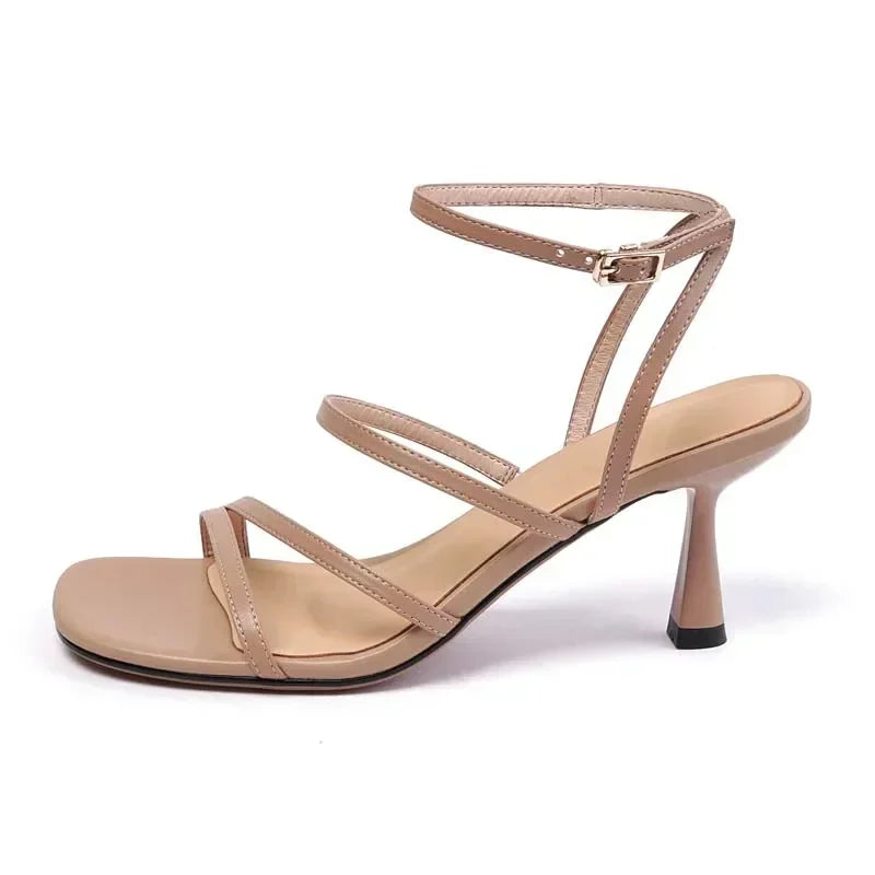 SmallHut New 2026 Trend Ankle Strap Sandals Summer Women Sexy Lady High Heel Red Black Light-Yellow Beige Apricot Buckle Sandals