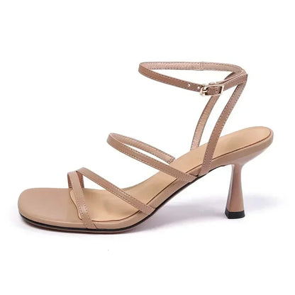 SmallHut New 2026 Trend Ankle Strap Sandals Summer Women Sexy Lady High Heel Red Black Light-Yellow Beige Apricot Buckle Sandals