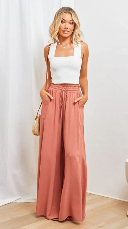 2026 Spring Summer Women Casual Wide Leg Pants Fashion Loose High Waist Long Trousers