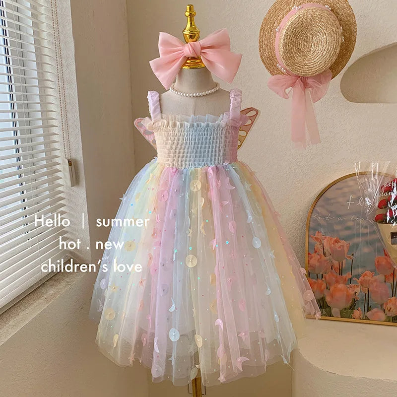 Girls' Summer New Children'S Dream Elf Butterfly Rainbow Baby Tank Tops Princess Dress