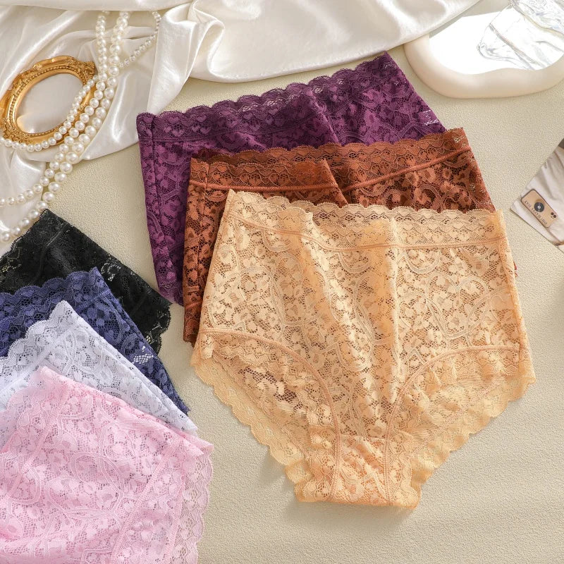 4PCS/SET See Through Lace Panties Women High Waist Full Hip Breathable Underwear Multi Color Skin-Friendly Intimate Lingerie New