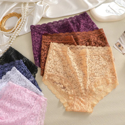 4PCS/SET See Through Lace Panties Women High Waist Full Hip Breathable Underwear Multi Color Skin-Friendly Intimate Lingerie New