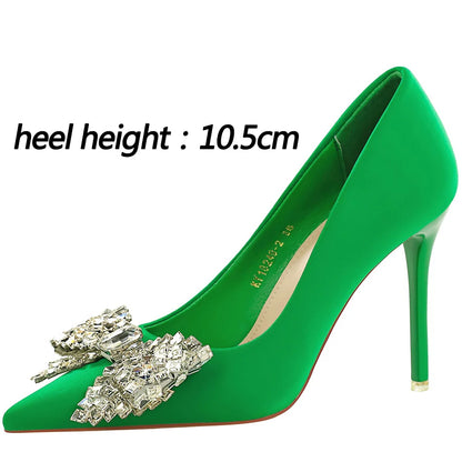 BIGTREE Shoes Luxury High Heels Women Pumps Rhinestone Bowknot Banquet Shoes Women Heels Stiletto Sexy Party Shoes Plus Size 43