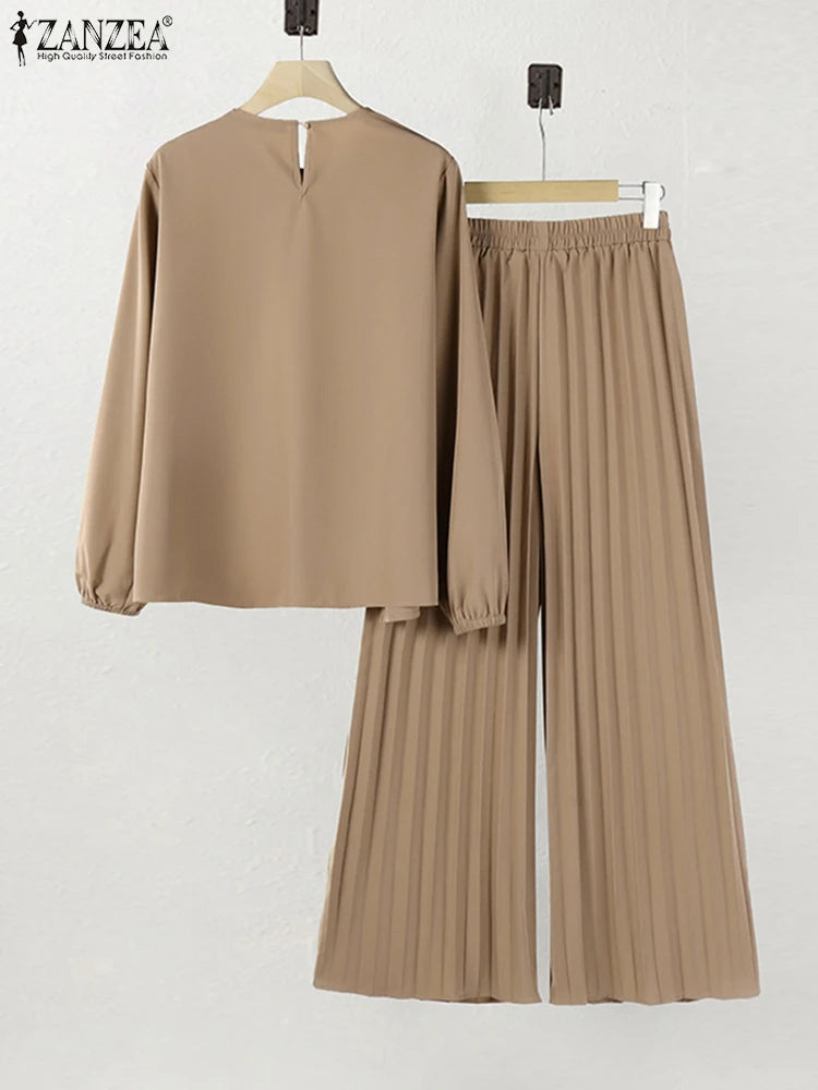 Ramadan Outfits 2026 ZANZEA Women Spring Matching Sets Trousers Suit Muslim Tracksuit Casual Long Sleeve Tops Pants Oversize
