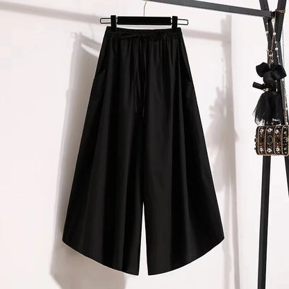 plus Size High Waist Wide Leg Pants Thin Summer Casual Nine Points for plus Size Women Comfortable Breathable Skin-Friendly