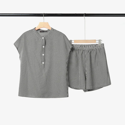 2026 ZANZEA Fashion Summer 2 Piece Sets Women Short Sleeve Plaid Blouse Short Sets Holiday Tracksuit Casual Work Outfit Oversize