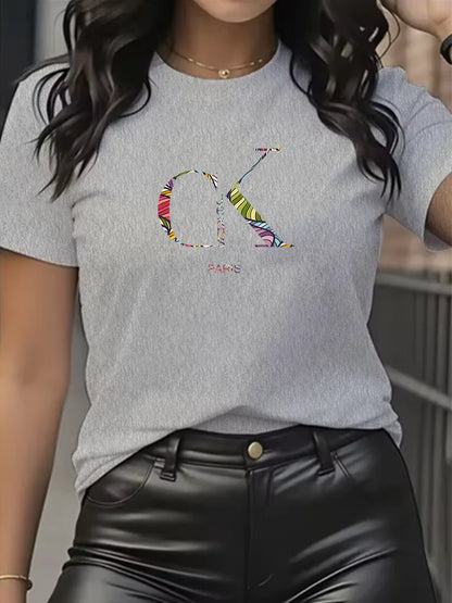 Summer luxury brand fashion cartoon letter print crew collar clothing short sleeve T-shirt trend women's summer Y2K top