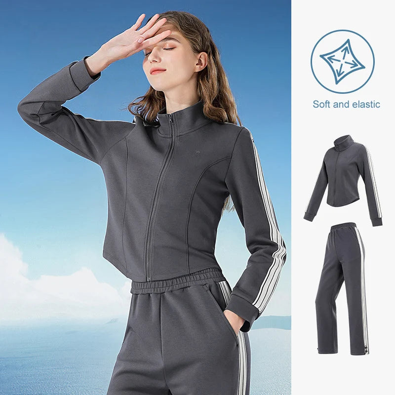 GOLDEN CAMEL Women's Sports Suit Fashion Slim Fitness Gym Two-piece Jogging Suit Stand Collar Casual Long Sleeve T-shirts Pants