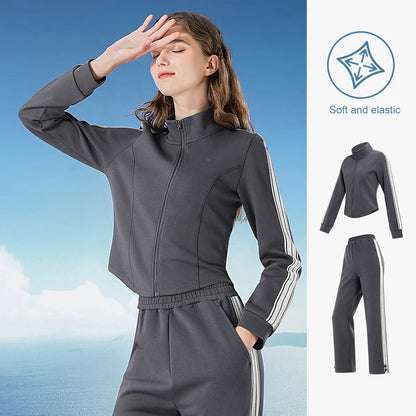 GOLDEN CAMEL Women's Sports Suit Fashion Slim Fitness Gym Two-piece Jogging Suit Stand Collar Casual Long Sleeve T-shirts Pants