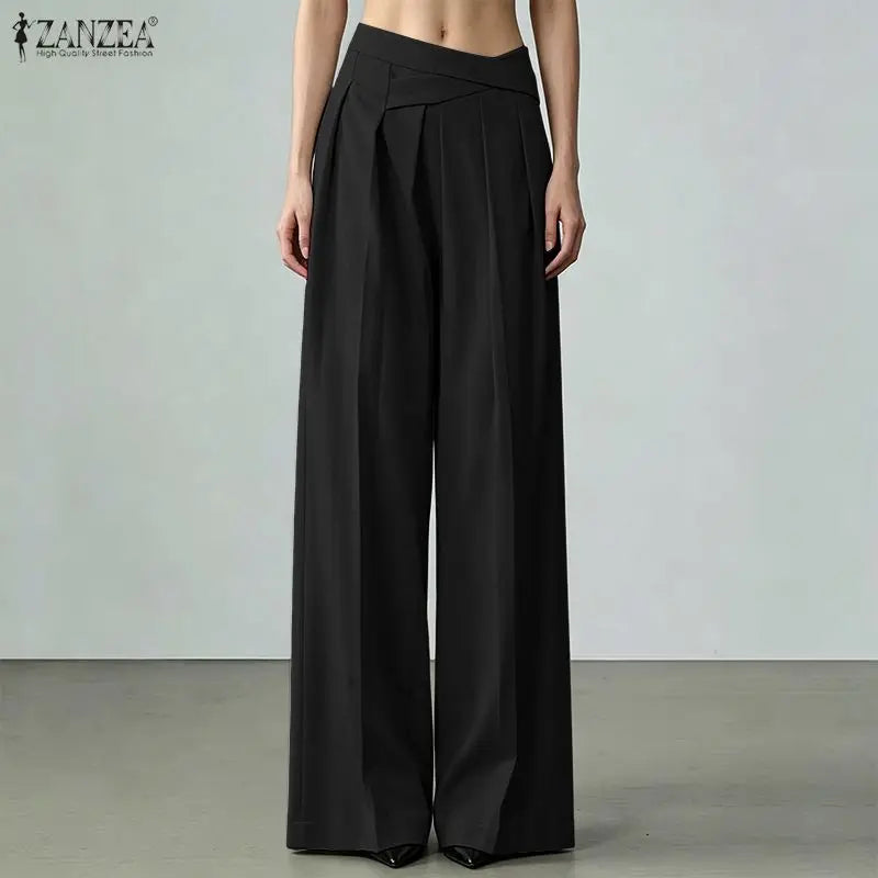 Elegant ZANZEA  Women Pants Summer Spring Wide Leg Pants Loose Thin Long Trousers OL Work Party Bottoms Streetwear Oversize
