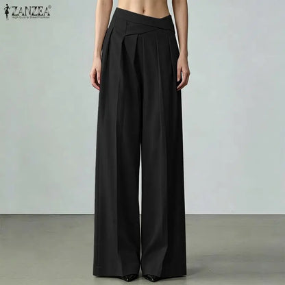 Elegant ZANZEA  Women Pants Summer Spring Wide Leg Pants Loose Thin Long Trousers OL Work Party Bottoms Streetwear Oversize