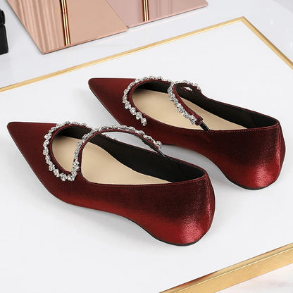 BIGTREE Shoes Rhinestone Chain Low Heeled Women's Shoes Metal Decoration Wedge heels Pointed Ladies Shoes Luxury Banquet Shoes