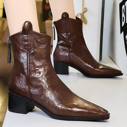 BIGTREE Designer Punk Vintage Pointed Toe Women Ankle Boots Autumn Winter Zipper Shoes Women Fashion Square Heel Botas Mujer