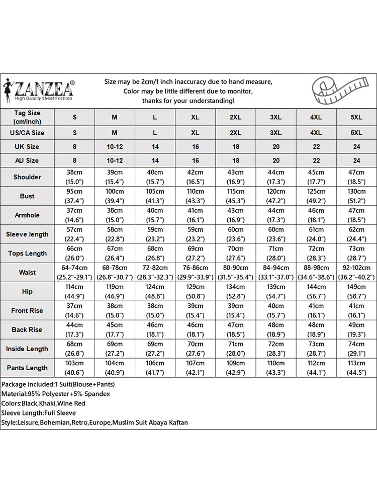 Ramadan Outfits 2026 ZANZEA Women Spring Matching Sets Trousers Suit Muslim Tracksuit Casual Long Sleeve Tops Pants Oversize