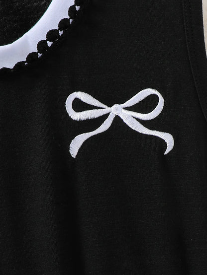 Girls Fashion Embroidered Butterfly Knot Pattern Sleeveless round Neck Vest Dress One-Piece Spring Summer Children's Clothing