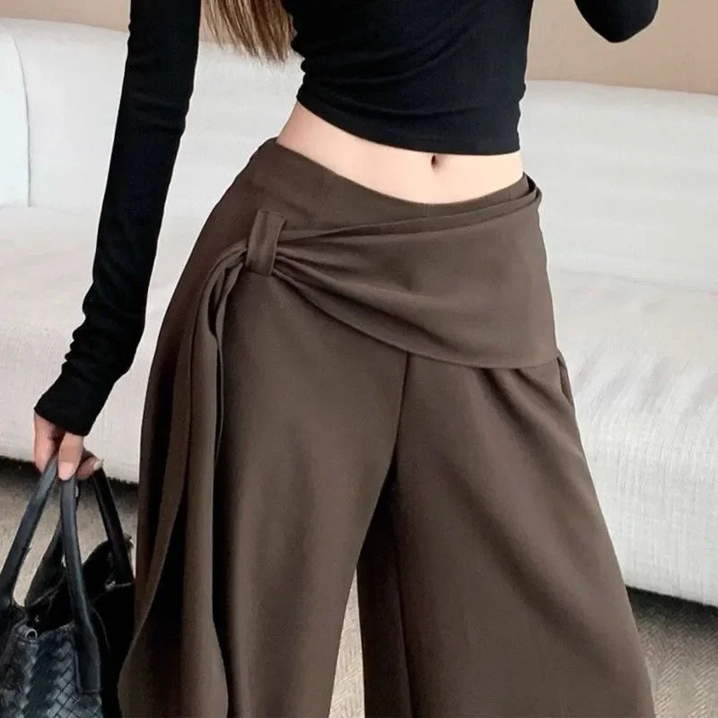 High Waisted Wide Leg Pants With Tie Waist Detail Loose Fit Casual Full Length Women's Trousers