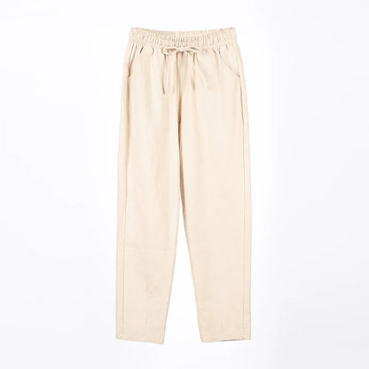 Womens Spring Summer Pants Cotton Linen Solid Elastic Waist Candy Colors Harem Trousers Casual Female Pants