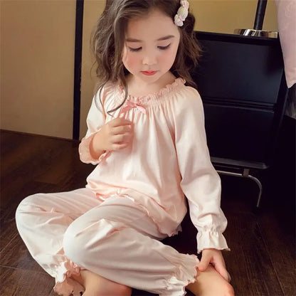 2025 New Girl's Autumn Pajama Set Stylish Long Sleeve Pants Two Piece Home Wear Casual Trendy Baby Sleepwear for Kids