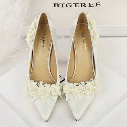 BIGTREE Shoes Lace Flower Women Pumps Silks Satins High Heels Stilettos 10 CM Fashion Wedding Shoes Female Pumps Party Shoes