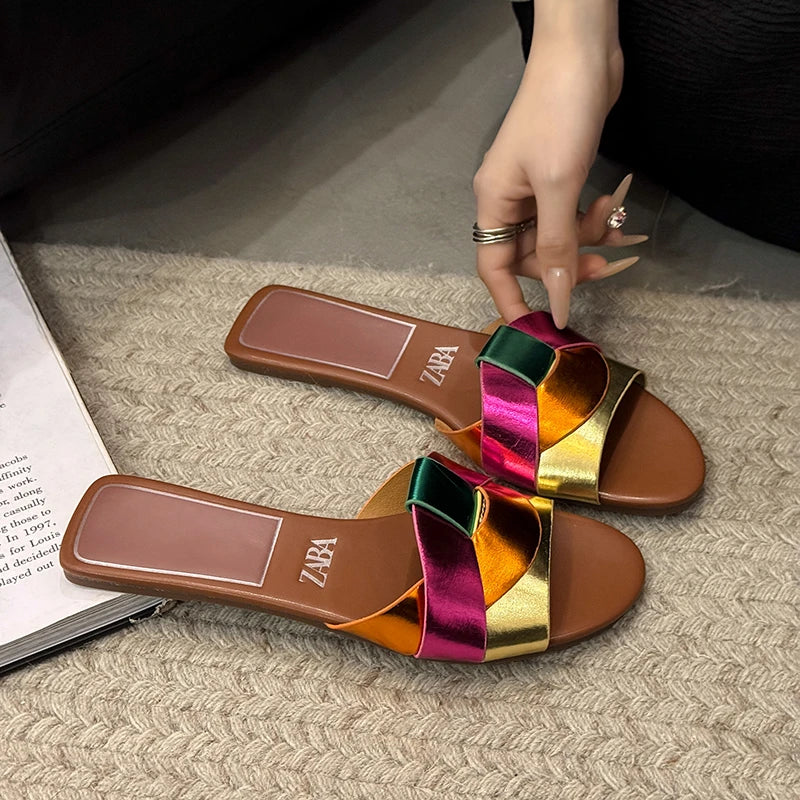 Summer Women Slippers Fashion Outdoor Casual Breathable Flat T-shape Soft Comfortable Heels Shoes Open Toe Sandals Slides Women