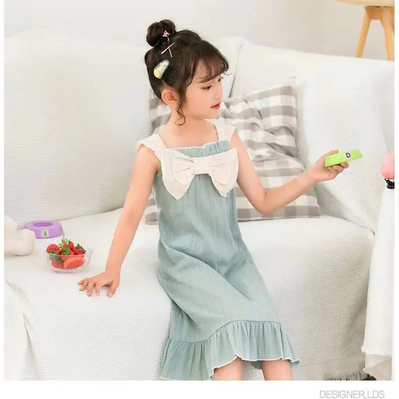 2026 New 100% Cotton Girls Summer Nightgown Thin Princess Spaghetti Strap