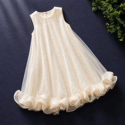 Kids Princess Dresses For Girls White Sleeveless Tulle Ruffle Dress Birthday Party Pageant Wedding Flower Girl Dress 6 -13 Year